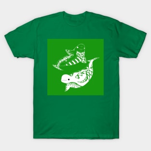 beluga whale in green ecopop pattern mandala T-Shirt